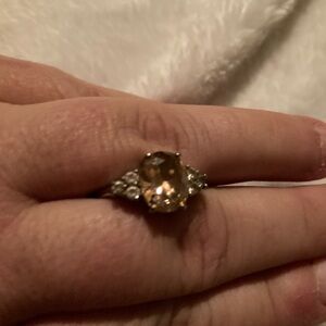 Silver Band with Large Pink Stone size9 1/2